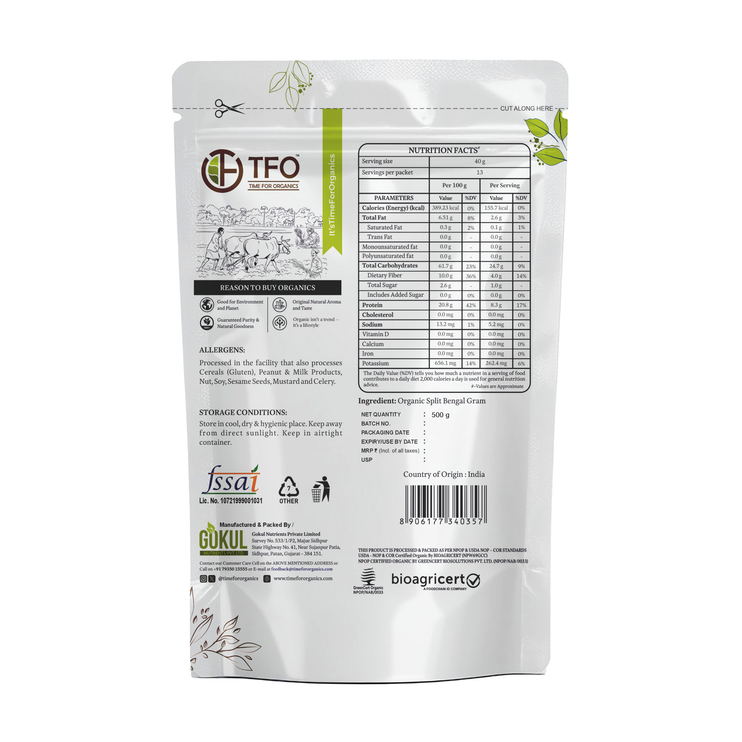 Organic Split Bengal Gram (Chana Dal)