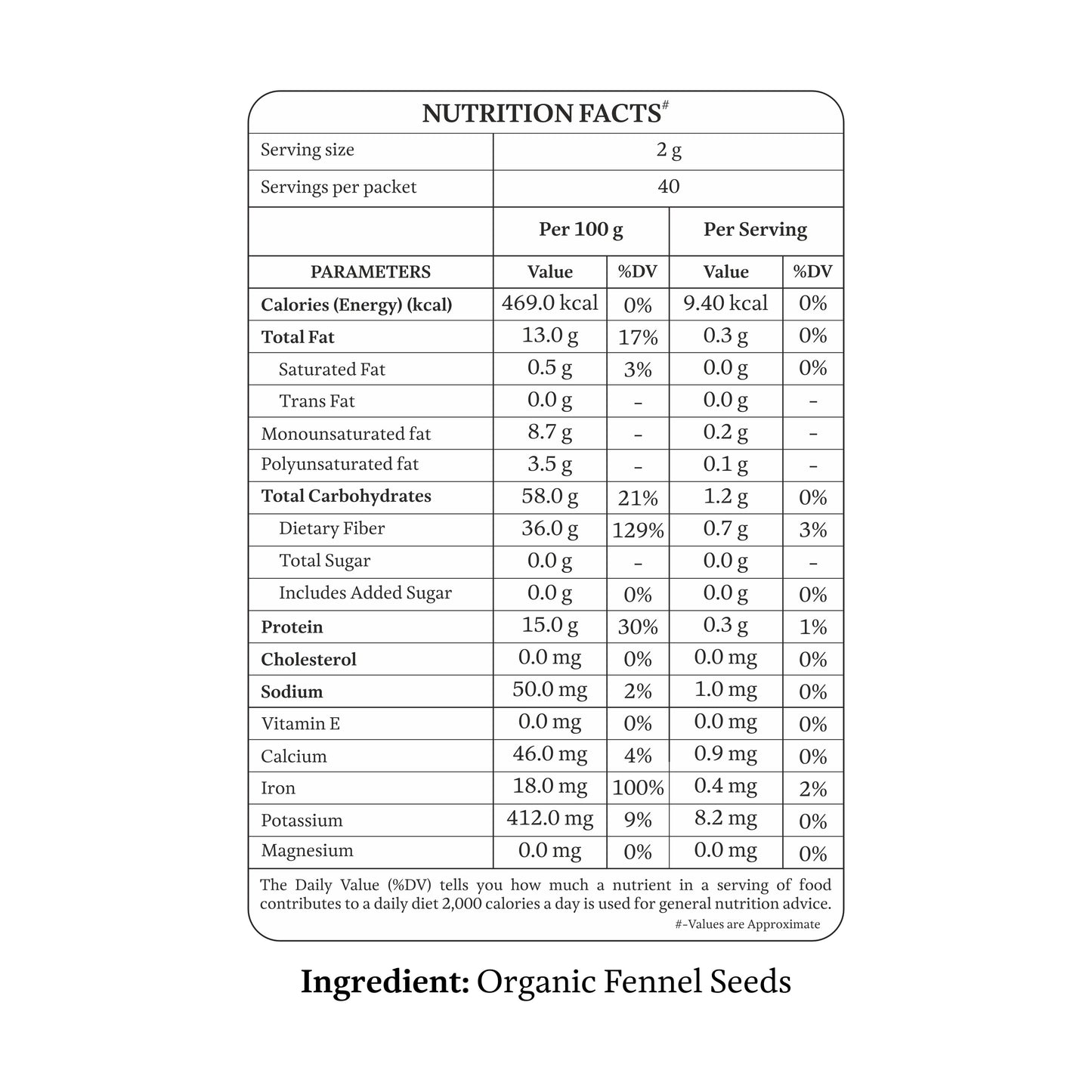 Organic Fennel Seeds (Whole / Organic Saunf)