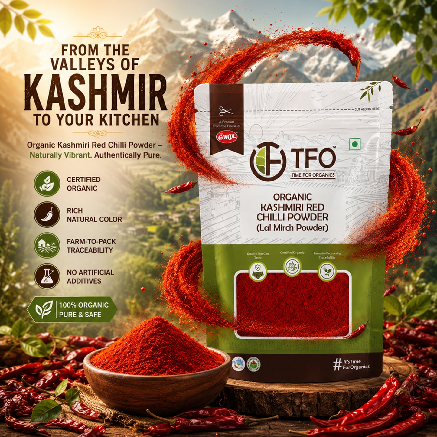 Organic Kashmiri Red Chilli Powder (Lal Mirch Powder)