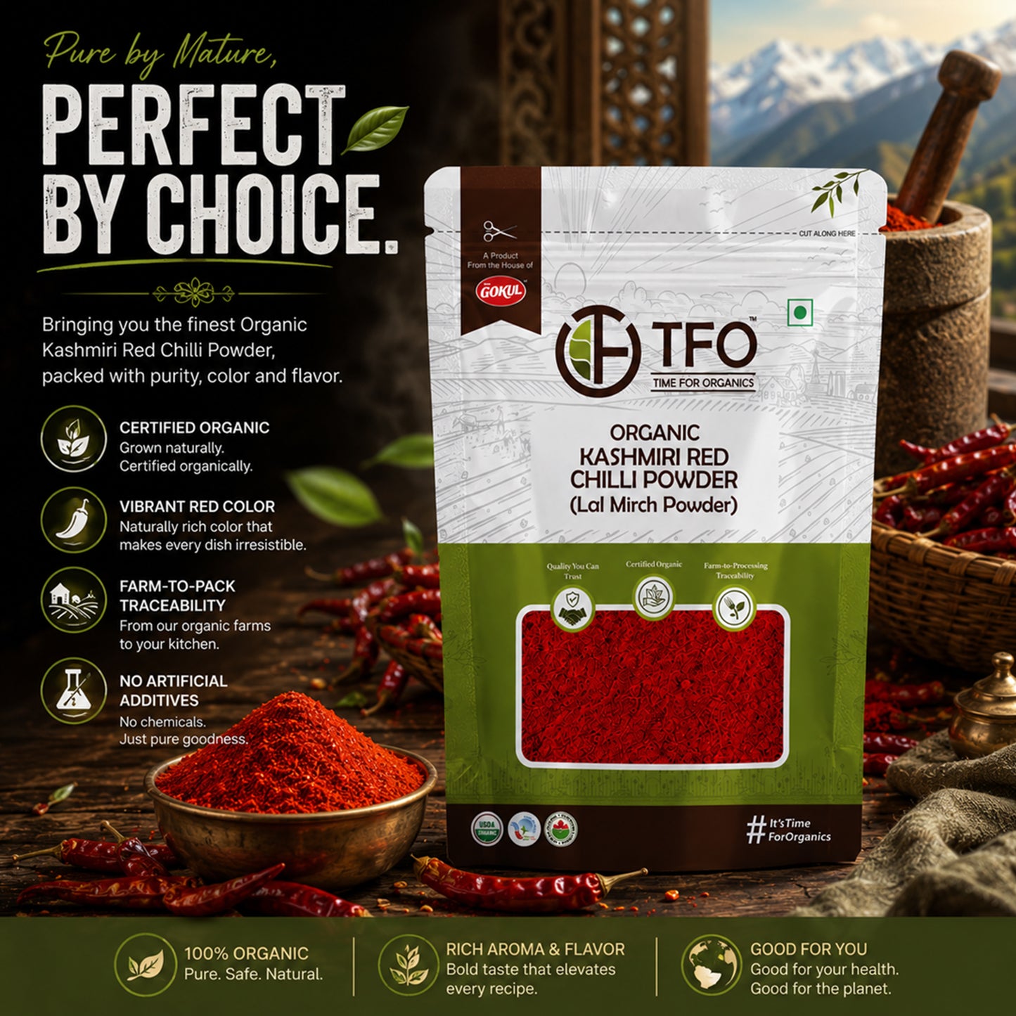 Organic Kashmiri Red Chilli Powder (Lal Mirch Powder)