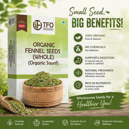 Organic Fennel Seeds (Whole / Organic Saunf)