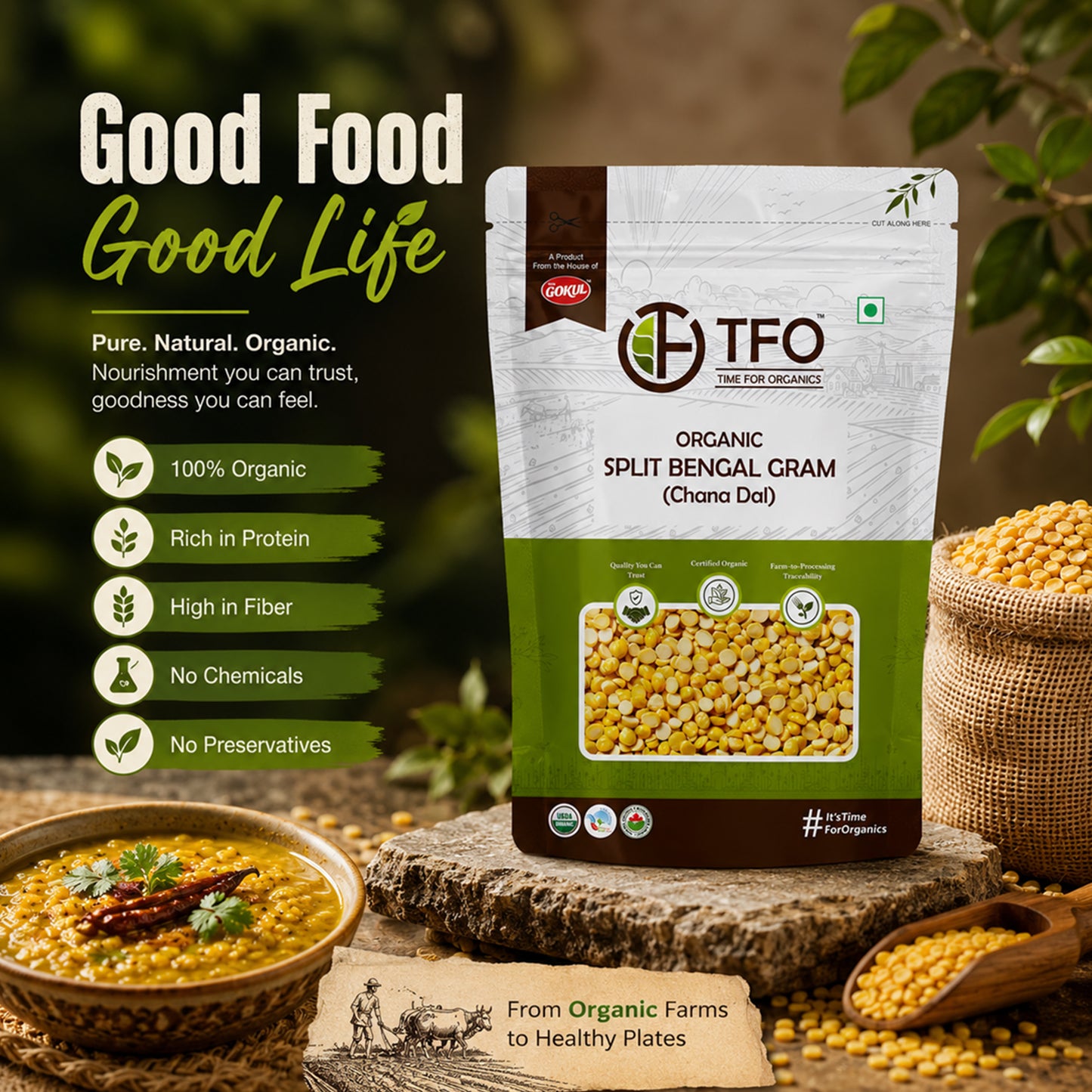 Organic Split Bengal Gram (Chana Dal)